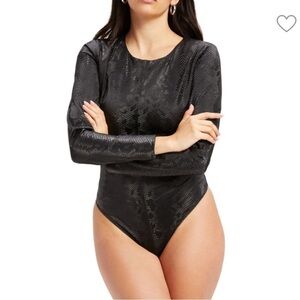NWT Good American Long Sleeve Faux Leather Snakeskin Print Bodysuite Size 3